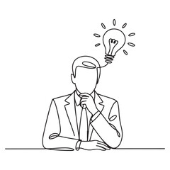Businessman Idea Lightbulb Continuous Line Art Vector | Creativity, Innovation, Entrepreneur Concept