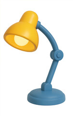 Yellow desk lamp on blue base against transparent background, isolated for back to school