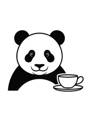 Cute panda bear enjoying a cup of coffee or tea