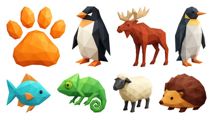 PNG Low-poly animals collection graphic, element set on transparent background