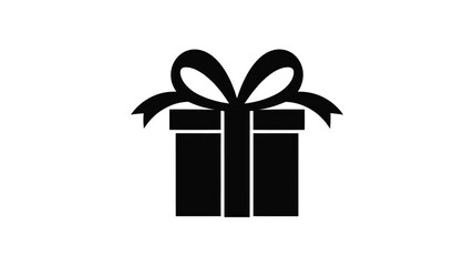 Simple black silhouette of a gift box with a bow