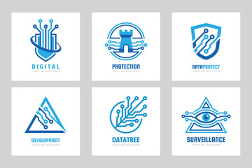 Digital electronic technology - logo set vector illustration. Data antivirus protection icon logo.  Graphic design elements collection.