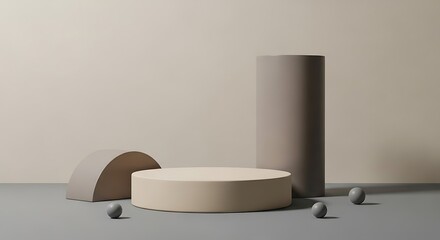 Minimalist Product Display Platform with Neutral Colors and Spheres