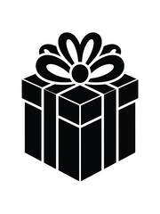 Black and white silhouette of a gift box with a bow