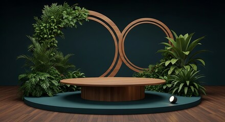 Elegant Wooden Podium with Greenery for Product Display