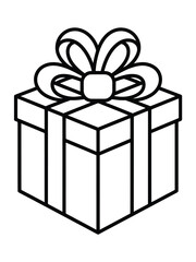 Simple outline drawing of a gift box with a bow