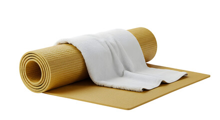3. Golden Yoga Mat Rolled Up with Towel Isolated on Transparent Background
