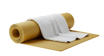 3. Golden Yoga Mat Rolled Up with Towel Isolated on Transparent Background
