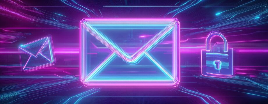 The glowing envelope symbolizing secure digital communication in a futuristic design.