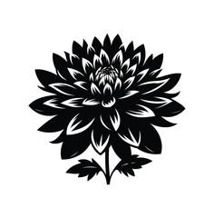 Striking Silhouette of a Black and White Dahlia Flower Presenting Simplicity and Boldness in Floral Design with a Classic Yet Modern Feel