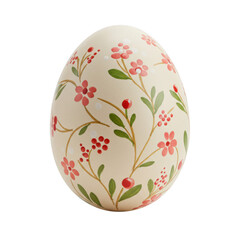 Decorated easter egg isolated on transparent background, adorned with delicate floral patterns in soft pink and green
