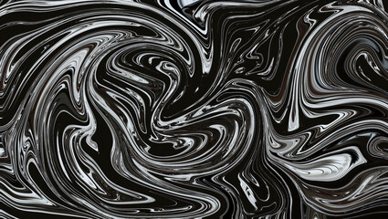 Abstract fluid art in black and white with swirling patterns