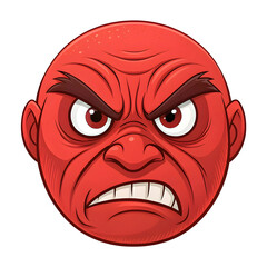 A vivid red angry face with intense expression, isolated on a white background, symbolizing rage,