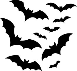 Naklejka premium Flying Bats Halloween Vector – Dark Silhouettes on White Background
