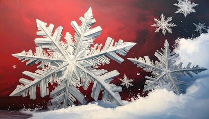 Detailed snowflakes against a red background