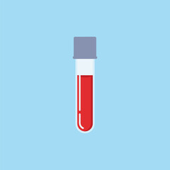Blood sample in test tube flat vector illustration on blue background