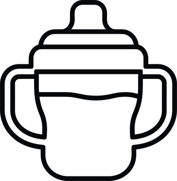 Baby sippy cup line art icon with handles and liquid on white background Keywords: baby, sippy