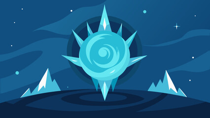 Vector icon of a Christmas tree on a boat on the water with a blue background and a star on top