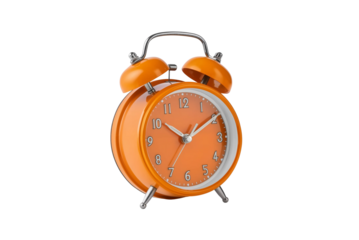 A classic vintage alarm clock isolated on a white background, featuring a round metal frame and retro design. The old-fashioned clock symbolizes time, punctuality, and nostalgia, making it perfect for