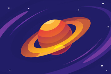 A beautiful vector illustration of the night sky with a cartoon moon and stars glowing in the dark universe
