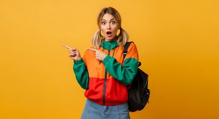 Shocked Young Woman Pointing Back to School Style and Fresh Ideas