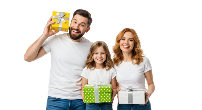 Happy family with gifts celebrating an occasion with joy and smiles - Powered by Adobe