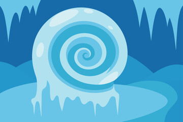 Abstract vector illustration of blue water waves with sun and swirl shapes