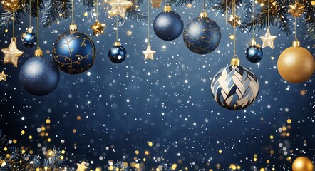 Festive Ornaments and Stars Shining in a Winter Evening Background
