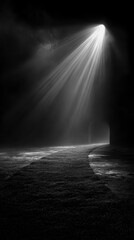 Light breaking through darkness in a mysterious hallway