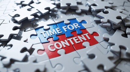 Time for content marketing concept with puzzle pieces background
