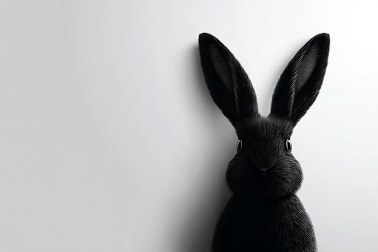A black rabbit peeking from the side a minimalist design