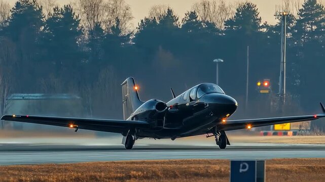 Jet Aircraft Landing on Runway