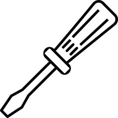 Black outline icon of a screwdriver with a flat head and striped handle tool hardware