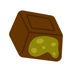 Vector Dubai chocolate candy with pistachio filling isolated on white. Gourmet sweet dessert illustration for bakery, patisserie, confectionery, premium menu.