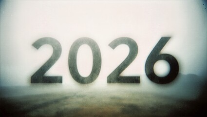 Misty Fog Veil Across Bold 2026 Numerals on Soft Gradient Minimal Moody Atmospheric Background