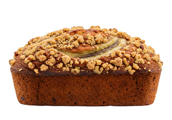 Freshly Baked Banana Bread Loaf with Walnut Crumble Isolated on Transparent Background