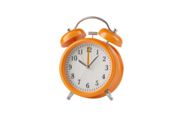 A classic vintage alarm clock isolated on a white background, featuring a round metal frame and retro design. The old-fashioned clock symbolizes time, punctuality, and nostalgia, making it perfect for