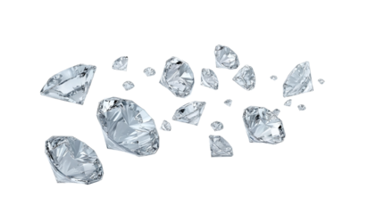  a white background with realistic, scattered diamonds. high-resolution, clear, and sharp focus. professional photography, high quality