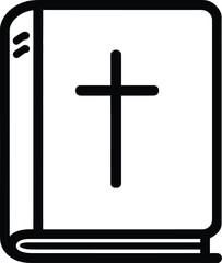 Bible Silhouette Icon Vector Featuring Cross on Cover in Black and White for Faith, Worship, and Religious Study Themes