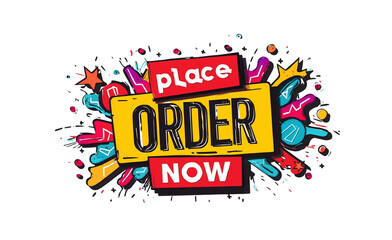  vector flat design style illustration of an "order now" sign with the text "grease raw" and a white background. vector stock illustration, high-resolution vector graphics. red and yellow color palett
