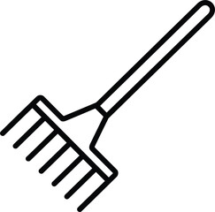Outline icon of a garden rake with a long handle and tines tool gardening