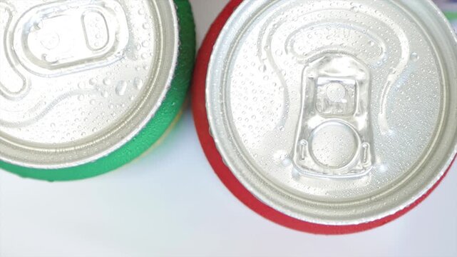Various Cold, Sweet, and Carbonated Refreshing Drinks. Shooting with Refreshing Pop Can Drinks.