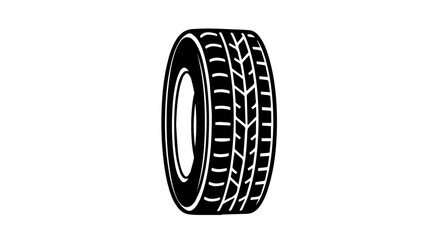 Minimalist monochrome illustration of an automotive wheel, showcasing the tire tread for vehicle maintenance, transport safety, and garage service symbols