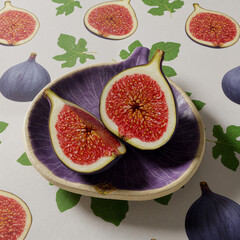 Fig on Plate with Fig Pattern Tablecloth