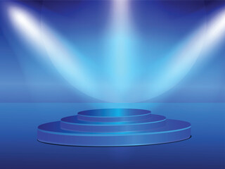 Stage podium blue color with lighting, Realistic podium,
Abstract Background template and realistic geometrical 3d shapes with podium.