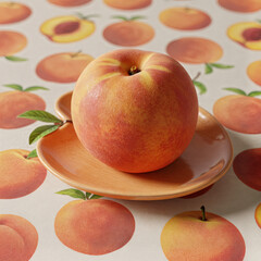Peach on Plate with Peach Pattern Tablecloth