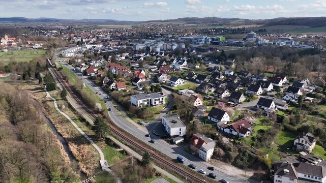 Traffic and homes in Lemgo Germany town