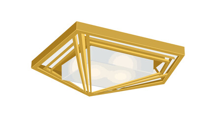 Stylized rendering of a golden geometric ceiling light fixture