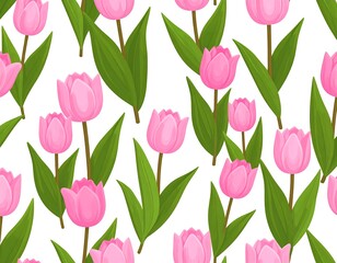 Pink tulips in a seamless pattern