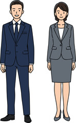 Professional business man and woman standing side by side in formal office attire isolated on white background vector illustration
